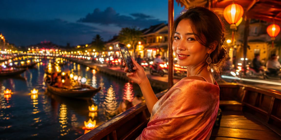 Người dùng tại Hội An đăng ký tài khoản cá cược thể thao buổi tối tại chợ đêm